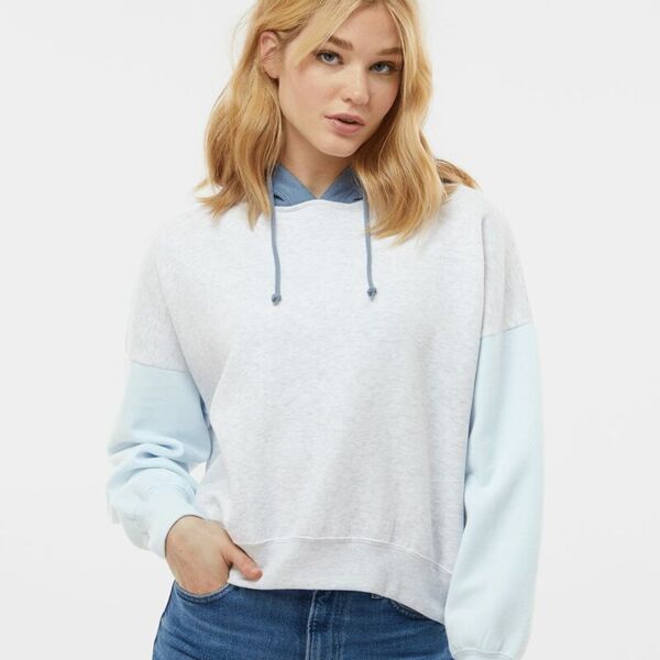 Women's Sueded Fleece Colorblocked Crop Hooded Sweatshirt Thumbnail